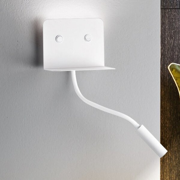 Applique moderno perenz level 6636 led usb 9w 456lm 3000°k lampada parete bianco nero braccio flessibile ip20 - Perenz
