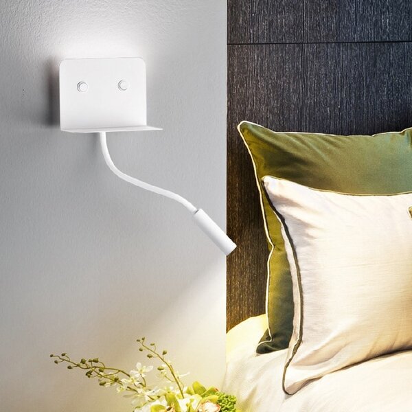 Applique moderno perenz level 6636 led usb 9w 456lm 3000°k lampada parete bianco nero braccio flessibile ip20 - Perenz