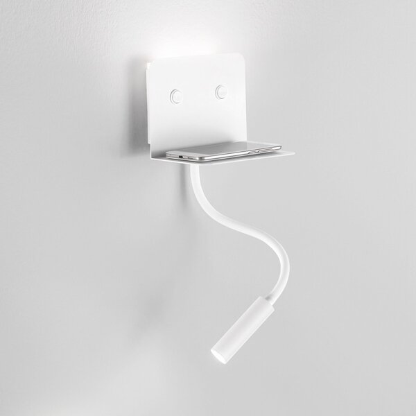 Applique moderno perenz level 6636 led usb 9w 456lm 3000°k lampada parete bianco nero braccio flessibile ip20 - Perenz