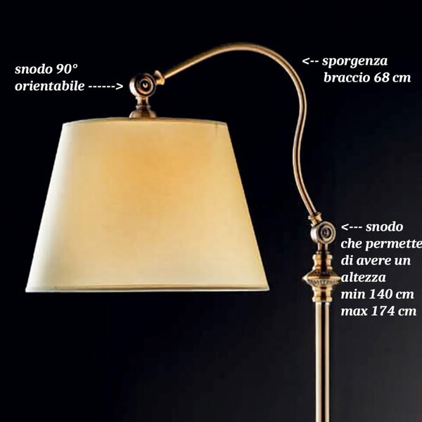Piantana classica illuminando street soft te led lampada terra braccio orientabile metallo brunito paralume pergamena avorio e27 - Illuminando