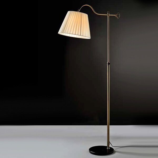 Piantana classica illuminando bridge te led lampada terra snodabile metallo brunito paralume stoffa pieghe interni e27 - Illuminando