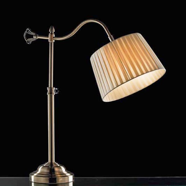 Abat-jour classica illuminando bridge lu led lampada tavolo snodabile metallo brunito paralume stoffa pieghe interni e27 - Illuminando