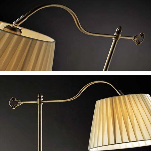 Piantana classica illuminando bridge te led lampada terra snodabile metallo brunito paralume stoffa pieghe interni e27 - Illuminando