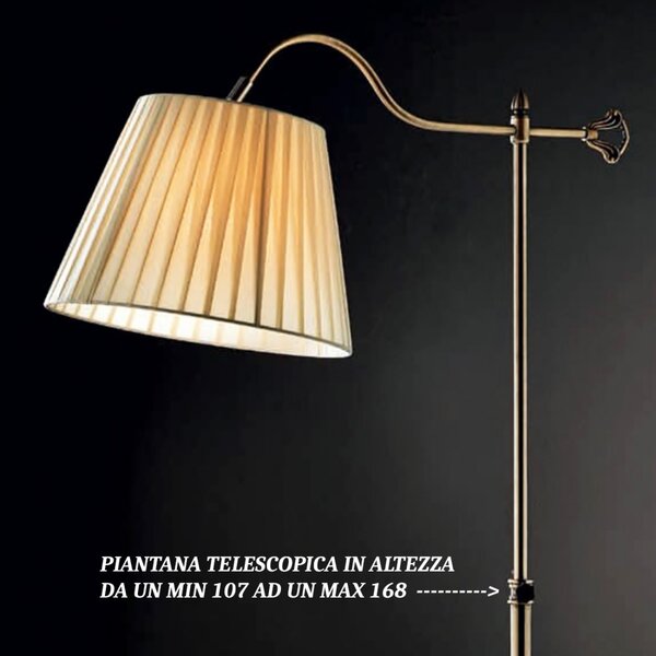 Piantana classica illuminando bridge te led lampada terra snodabile metallo brunito paralume stoffa pieghe interni e27 - Illuminando
