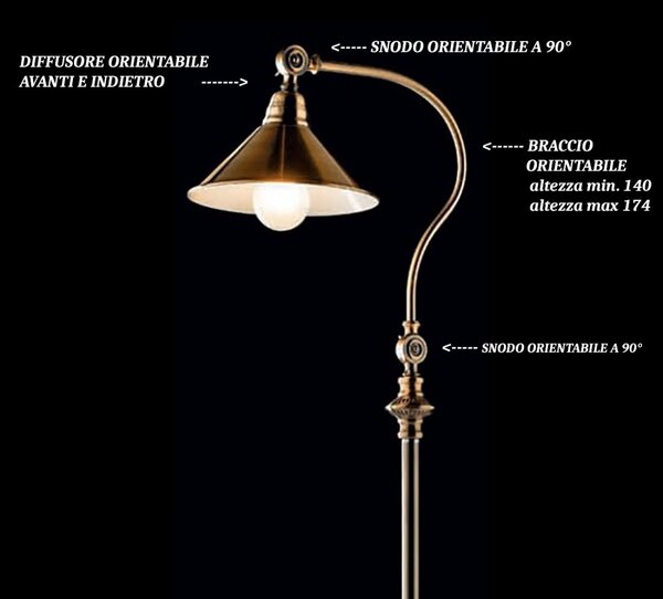 Piantana classica illuminando street te led lampada terra braccio orientabile metallo brunito rustica piatto interni e27 - Illuminando