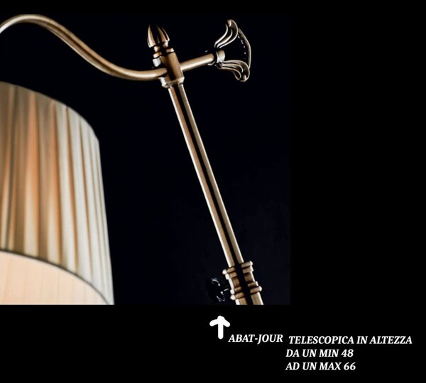 Abat-jour classica illuminando bridge lu led lampada tavolo snodabile metallo brunito paralume stoffa pieghe interni e27 - Illuminando