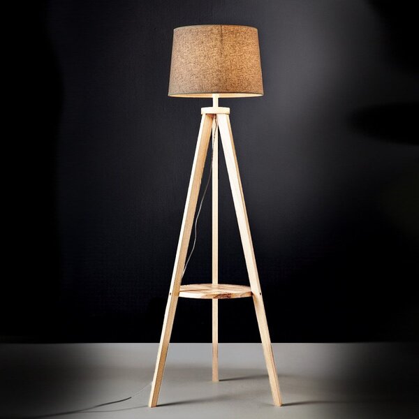 Piantana classica illuminando compasso te led lampada terra legno frassino paralume tessuto sabbia interni e27 - Illuminando