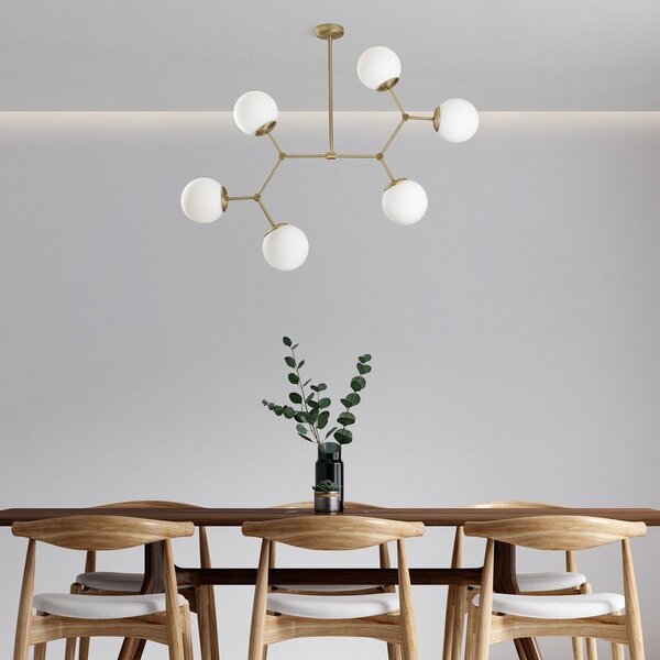 Lampadario bianco/color ottone con paralume in vetro Damar – Opviq lights