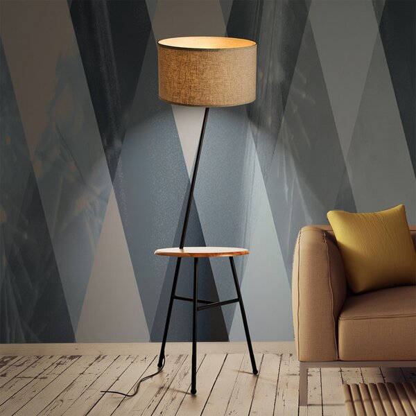 Piantana classica illuminando comoda te led lampada terra legno paralume orientabile tessuto sabbia cilindro interno e27 - Illuminando