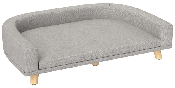 Divano per cani Fortuna Lai, divano per animali domestici, divano per gatti con cuscino, cuccia per cani di grossa taglia, divano per cani con design rialzato, poltrona per cani con gambe in legno, grigio, 98 x 67 x 25 cm