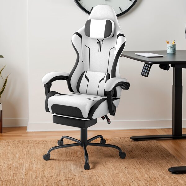 Sedia da gaming TANYEAR, ergonomica, girevole e regolabile in altezza, con schienale regolabile, rivestita in velluto, colore bianco