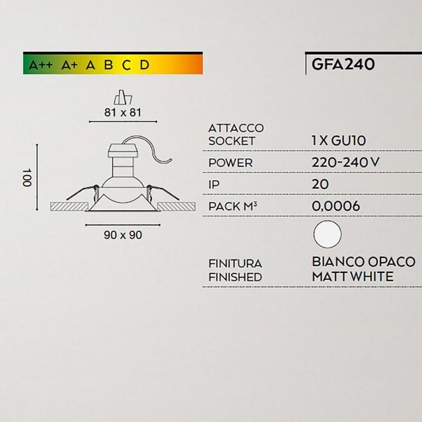 Faretto incasso gea led helios q gfa240 gu10 led ip20 orientabile alluminio spot direzionabile quadrato - Gea Led