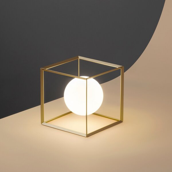 Abat-jour classica perenz cube 6692 or g9 led 15x15 lampada tavolo gabbia cubo metallo oro opaco interno - Perenz