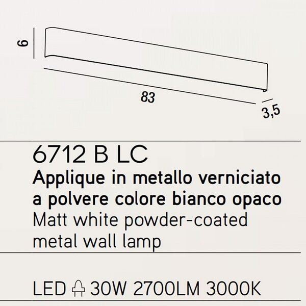 Applique moderno perenz way 6712 b lc led 83cm lampada parete biemissione metallo - Perenz