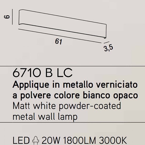 Applique moderno perenz way 6710 b lc led 61cm lampada parete biemissione metallo - Perenz