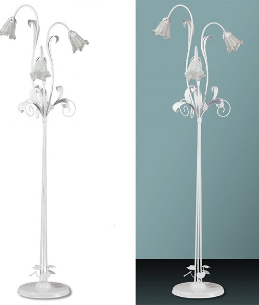 Piantana moderna padana lampadari shabby chic 1104 pt3 e14 led metallo vetro lampada terra - Padana Lampadari