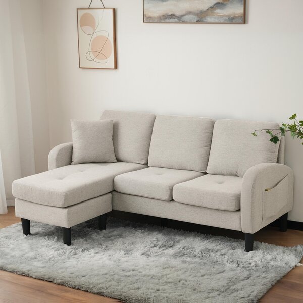 Divano angolare a forma di L Fortuna Lai con chaise longue – Divano a 3 posti, 166 x 118 x 77 cm, tessuto di cotone e lino traspirante, gambe in plastica, design modulare, ideale per soggiorni, appartamenti e uffici