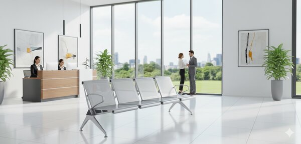 Panca per Sala Attesa 4 Posti in Acciaio da Ufficio Tosini Silver