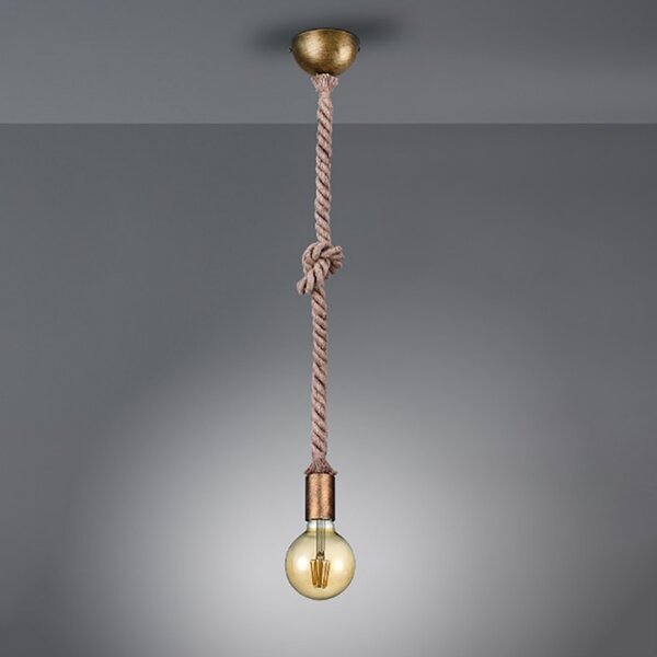 Lampadario trio lighting rope e27 led metallo ottone invecchiato sospensione rustica vintage corda interno - Trio Lighting