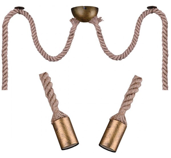 Lampadario trio lighting rope e27 led doppio metallo ottone invecchiato sospensione rustica vintage corda interno - Trio Lighting