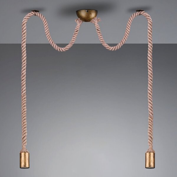 Lampadario trio lighting rope e27 led doppio metallo ottone invecchiato sospensione rustica vintage corda interno - Trio Lighting