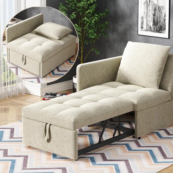 Divano letto 177x68x65 cm, divano letto 3 in 1 con schienale regolabile in 5 posizioni, divano letto in lino con cuscini, ideale per piccoli spazi
