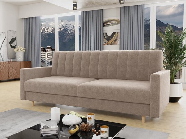 Divano letto Sara - Divano con contenitore e funzione letto, divano letto, divano letto con piedini in legno, velluto (beige (Paros 02))