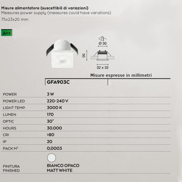 Faretto incasso alluminio gea led glam gfa903c led ip20 bianco spot moderno - Gea Led