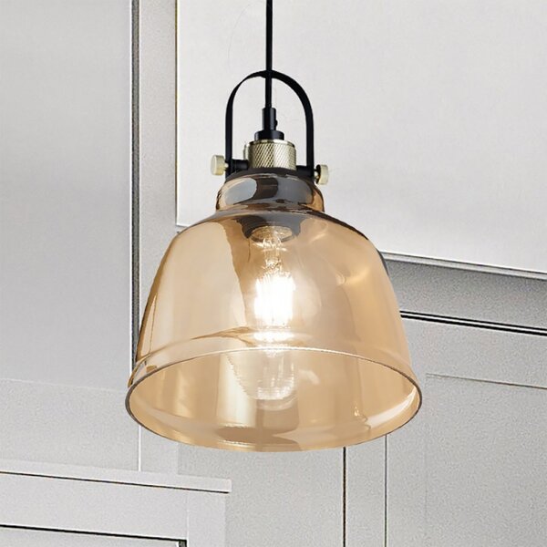 Lampadario classico perenz vintage 6840 am e27 led sospensione vetro ambra calata interno - Perenz