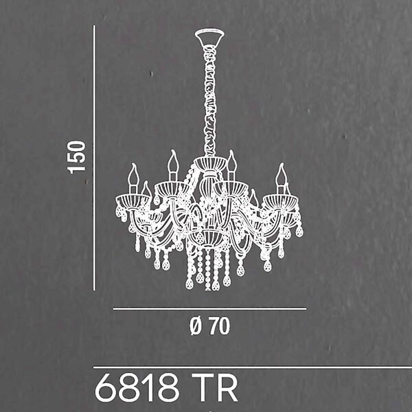 Lampadario classico perenz venezia 6818 tr e14 led sospensione vetro soffiato - Perenz