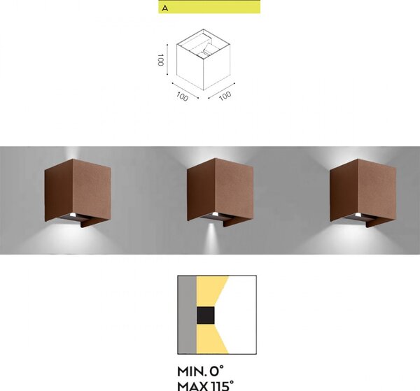 Applique esterno gea led henk q ges864n led ip54 4000°k lampada parete classico ruggine cubo - Gea Led