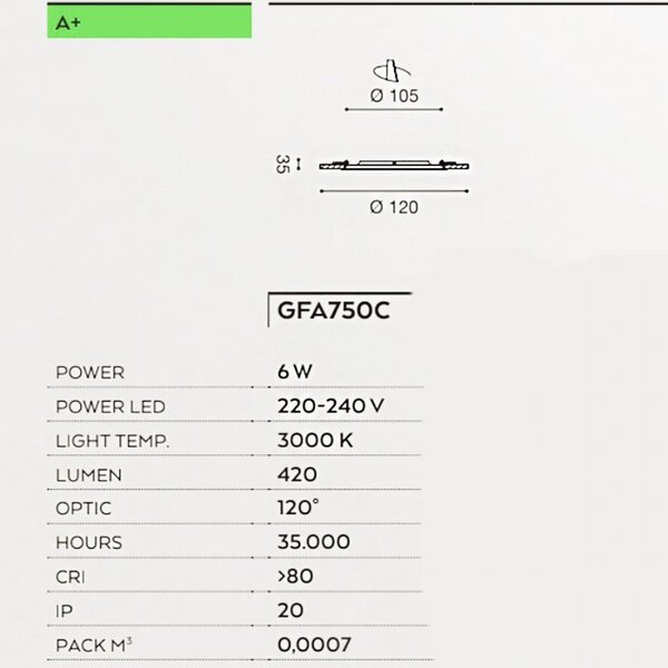Faretto incasso gea led maia r gfa750c 6w led termoplastico lampada soffitto cartongesso interno - Gea Led