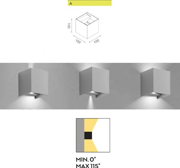 Applique alluminio gea led henk q ges862c led ip54 3000°k fascio regolabile lampada parete biemissione moderna cubo esterno - Gea Led