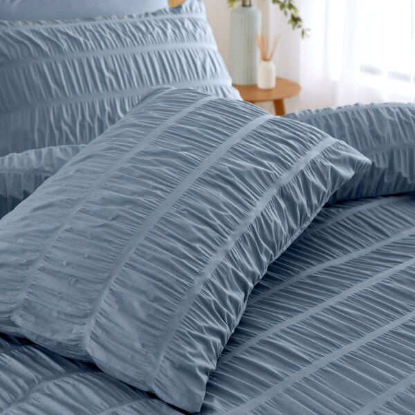 Lenzuola in crêpe blu per letto matrimoniale 200x200 cm Seersucker - Catherine Lansfield