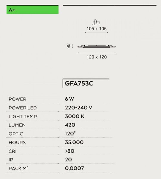Faretto incasso gea led maia q gfa753 c 6w led quadrato termoplastico lampada soffitto cartongesso interno - Gea Led