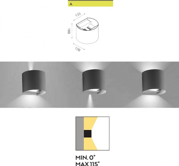 Applique alluminio gea led henk r ges871 led ip54 fascio regolabile lampada parete biemissione moderna esterno - Gea Led
