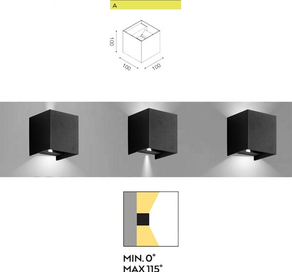 Applique alluminio gea led henk q ges863c led ip54 3000°k fascio regolabile lampada parete biemissione moderna cubo esterno - Gea Led