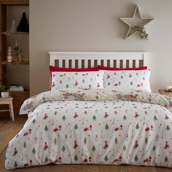 Biancheria da letto estesa bianca e beige per letto matrimoniale 200x200 cm Christmas Town - Catherine Lansfield