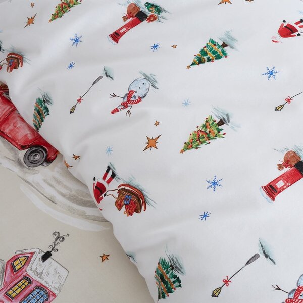 Biancheria da letto estesa bianca e beige per letto matrimoniale 200x200 cm Christmas Town - Catherine Lansfield
