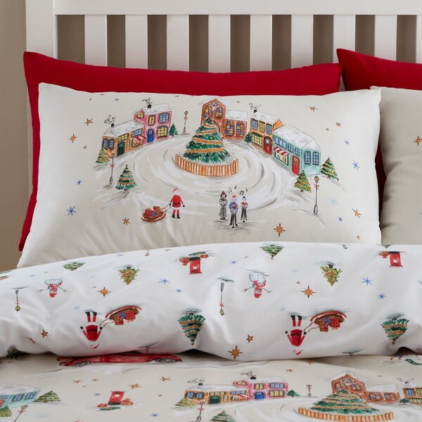 Biancheria da letto estesa bianca e beige per letto matrimoniale 200x200 cm Christmas Town - Catherine Lansfield