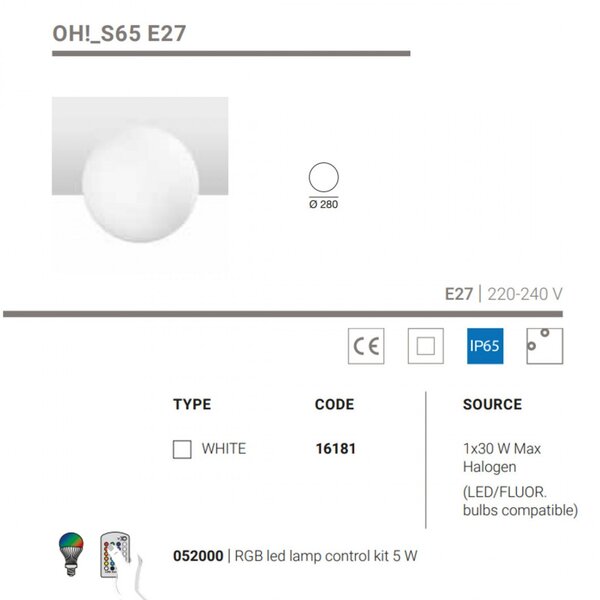 Plafoniera moderna linea light group oh s65 e27 16181 led lampada soffitto parete polietilene - Linea Light Group
