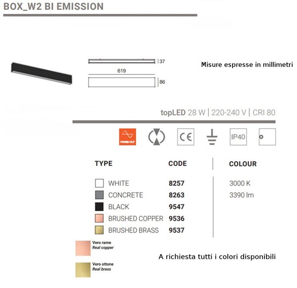 Applique moderno linea light group box w2 bi emission 8263 led 28w alluminio lampada parete - Linea Light Group