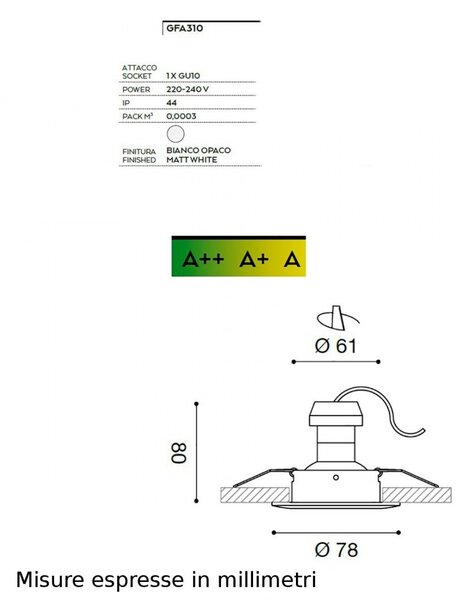 Faretto incasso gea led era gfa310 gu10 led ip44 spot alluminio cartongesso bagno - Gea Led