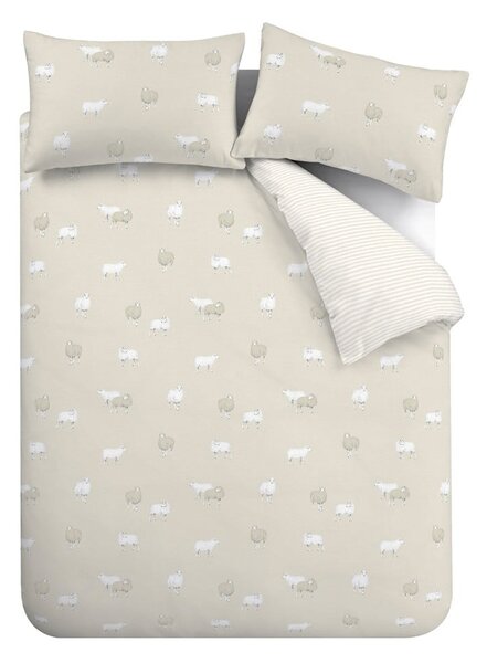 Biancheria da letto singola in flanella beige 135x200 cm Sheep - Catherine Lansfield