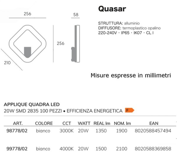 Applique esterno moderno sovil quasar 98778 99778 led ip65 bianco alluminio lampada parete - Sovil Illuminazione