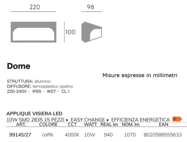 Applique esterno classico sovil dome 99145 27 led alluminio lampada parete - Sovil Illuminazione