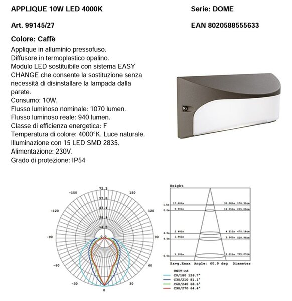 Applique esterno classico sovil dome 99145 27 led alluminio lampada parete - Sovil Illuminazione