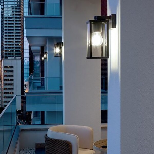 Applique esterno moderna sovil aurea 177 06 nero e27 led alluminio vetro lampada parete - Sovil Illuminazione