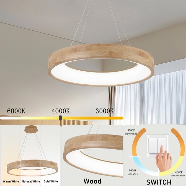Brilagi - Lampadario LED sospeso con cavo FALCON WOOD LED/40W/230V 3000/4000/6000K 60 cm in legno