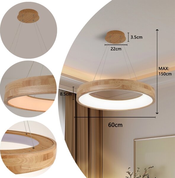 Brilagi - Lampadario LED sospeso con cavo FALCON WOOD LED/40W/230V 3000/4000/6000K 60 cm in legno